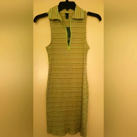 Lime green striped tank bodycon dress Sz XS nwt - Picture 1 of 3